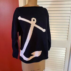 COCO VILLA | navy boatneck sweater with white anchor S